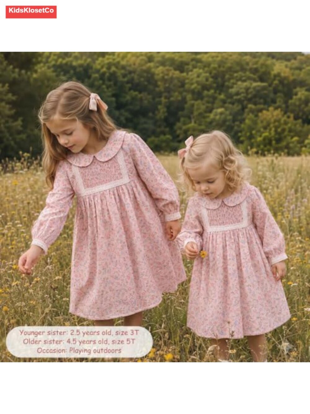 Toddler Girls Floral Ruffle Dress Long Sleeve Smocked Cotton - Picture 2 of 6